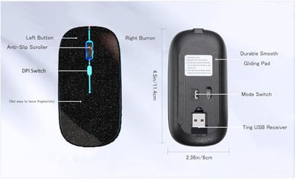WREANU Wireless Bluetooth Mouse, Rechargeable Laptop Mice, Black Bright - color: Black Bright