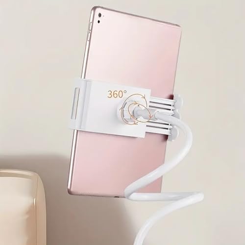 Gooseneck Tablet Holder for Bed and Desk, 360° Adjustable Overhead Mount with Clamp for Phone, Pad, Ereader, Recording, Reading, Filming – Lazy Arm Stand for 7.9"–10" Devices