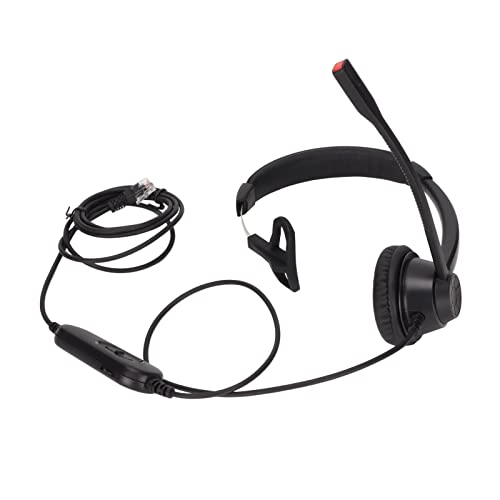RJ9 Single Ear Headset, Monaural Business Headset with Noise Canceling Mic, Volume Control and 6 Speed Line Adjustment for Call Centers Office Truck Drivers