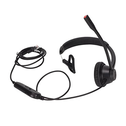RJ9 Single Ear Headset, Monaural Business Communication Headset with Noise Canceling Mic, Volume Control and 6 Speed Line Adjustment for Call Centers Office