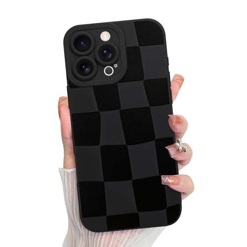 KANGHAR Compatible with iPhone 16 Pro Case Checkered -Black | Silicone Cute Pattern, Camera Protection Soft Slim Matte Phone Case for Girls Women - color: Black, size: iPhone 16 Pro