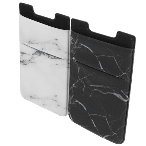 Housoutil 2pcs Double-layer Stretch Fabric Adhesive Phone Card Holder Wallets for Smartphones, Lightweight Secure Cards Pocket with White and Black Marble Patterns, Cell Phone Wallets