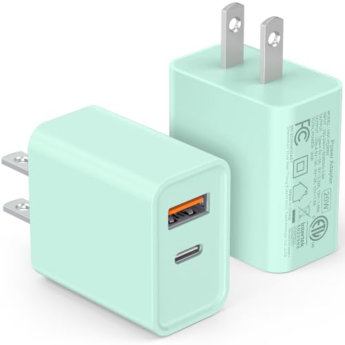 2 Pack USB C Wall Charger Block, 20W Dual Port Fast Charging Adapter - color: 2-Pack Parrot Green
