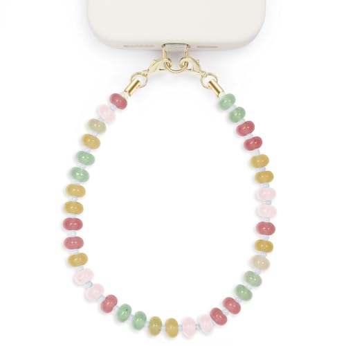 POSADINA Natural Stone Phone Charm, Beaded Healing Phone Wrist Strap, Handmade Cellphone Chain Lanyard with Tether Tab - color: Rainbow Muse