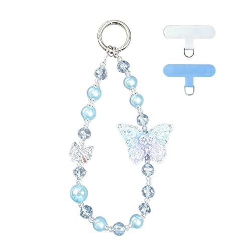 Original Design Phone Charm with 2 Tether Tabs – Stylish, Durable, and Hands-Free Phone Chain – Compatible with iPhone, Samsung, Pixel & More (10 Light Luxury Butterfly - Blue) - color: 10 Light Luxury Butterfly - Blue