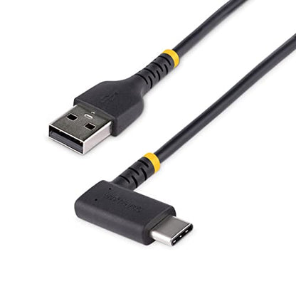 StarTech 1ft/30cm USB-A to USB-C Right-Angle Cable, Black, 3A, USB 2.0 - size: 1 ft / 30 cm, style: right angle