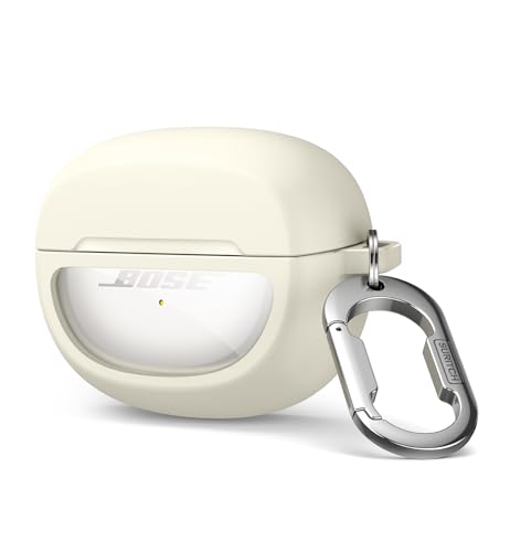 SURITCH Case Cover for Bose Ultra Open Earbuds(2024), Shockproof Protective Cover for Bose Ultra Open Wireless Ear Earbuds Charging Case Accessories with Carabiner, White - color: White