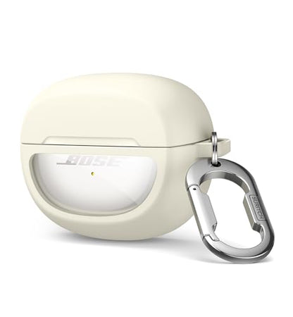 SURITCH Case Cover for Bose Ultra Open Earbuds(2024), Shockproof Protective Cover for Bose Ultra Open Wireless Ear Earbuds Charging Case Accessories with Carabiner, White - color: White