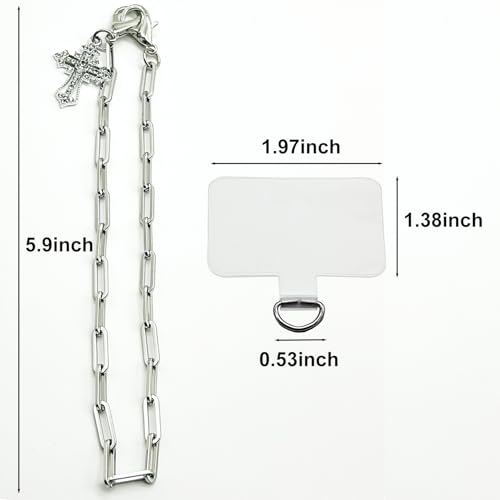 Phone Wrist Strap Metal Phone Chain Wristlet Strap Detachable Cellphone Lanyard Wrist with Tether Tab - color: 01_silver Christ Cross