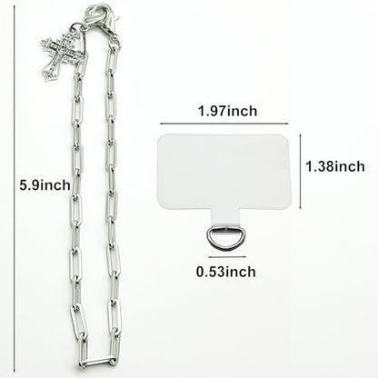 Phone Wrist Strap Metal Phone Chain Wristlet Strap Detachable Cellphone Lanyard Wrist with Tether Tab - color: 01_silver Christ Cross