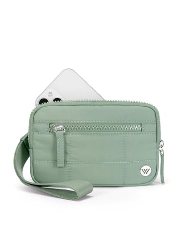 WESTBRONCO Wristlet Wallets for Women – RFID Blocking Quilted Nylon Phone Wallet, Card Holder Purse for Travel & Everyday Use - color: Green
