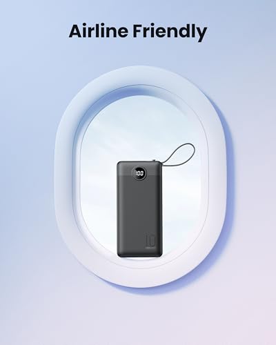 Portable Charger with Built-in Cables, Slim 10000mAh Power Bank with USB C, Travel Essentials External Battery Pack 5 Outputs 2 Inputs LED Display Compatible with iPhone/Android & More(Black) - color: Black