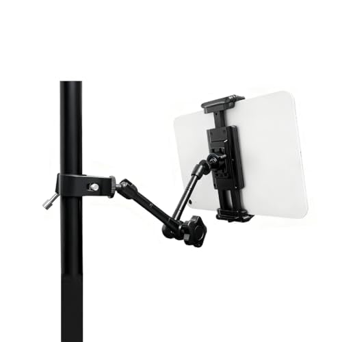 Universal 360° Adjustable Tablet Holder Mount for Treadmill, Exercise Bike, Stroller, Wheelchair, Golf Cart, Poles with Swivel Ball Heads & Secure Clamp for 4.7" to 12.9" Tablets & Phone