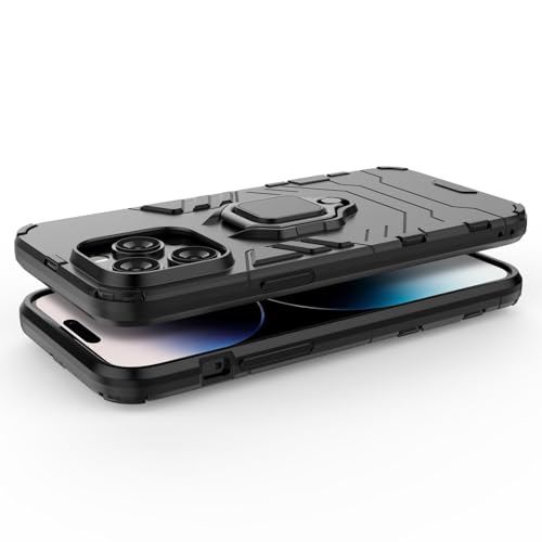 Magnet Case for iPhone 16 Pro Max Shockproof Hard Phone Cover with Grip, Metal Ring Kickstand Bumper Shell [Compatible with Magnetic Car Mount] (Black) - size: iPhone 16 Pro Max