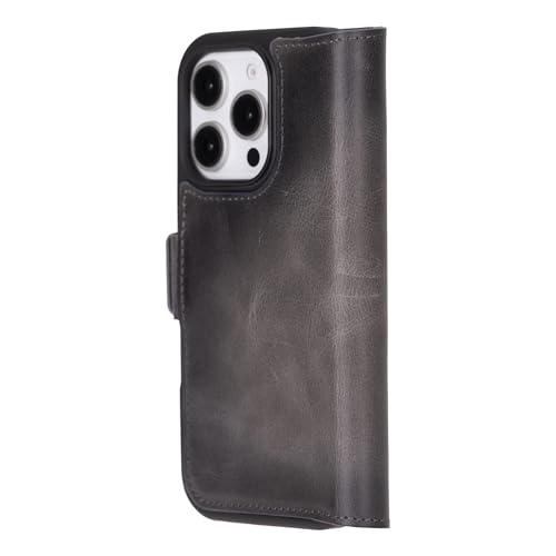 Bayelon Leather Wallet Case for iPhone 16 Pro 6.3" - Flip Cover Card Holder, iPhone 16 Pro Wallet Folio Case, Kickstand, MagSafe Compatible RFID, Real Leather iPhone 16 Pro Cover (Smoked Black) - color: Smoked Black, size: iPhone 16 Pro