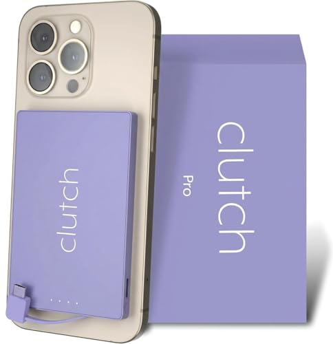 Clutch - Pro USB-C Portable Charger - Compatible with iPhone 15, 16, 17 & Android Devices - Power Bank Magnetic Battery - TSA Travel Approved - USB Rechargeable - Built-in Cable - 5000 mAh - 3.7oz - color: Lavender