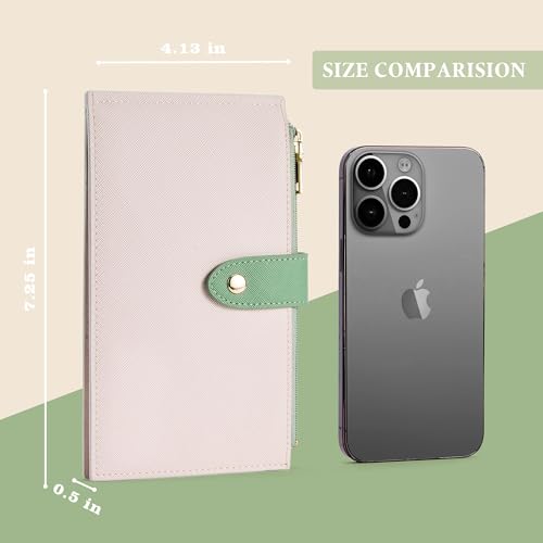 Travelambo RFID Wallet Women Bifold Multi Card Wallet Case with Zipper Pocke Credit Card Holder for Women - color: Beige & Sage Green