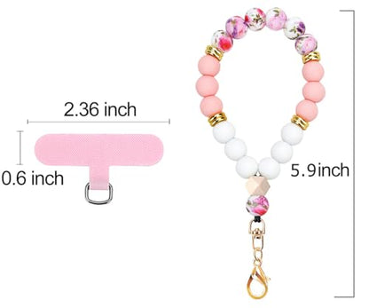 VICHUNHO Marble Silicone Beaded Phone Wrist Strap - color: Colorful Pink