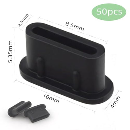 50 Pack Type C Anti Dust Plugs USB C Dust Cover Silicone USB C Dust Plug Type-C Charging Port Protector Compatible with iPhone 15 Samsung Galaxy S20 S21 S22 S23 Pixel MacBook USB C Cover Cap (Black)