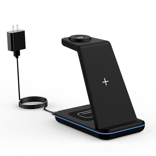 Wireless Charger Stand, CIYOYO 3 in 1 Fast Wireless Charging Station Dock for Apple Watch 11/9/8/7/6/SE/5/4/3/2, Airpods 3/2/Pro, iPhone 17/16/15/14/14 Plus/14 Pro Max/13/13 Pro/12/12 Pro/SE/X/XR/XS/8 - color: Black