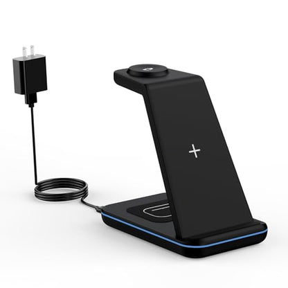 Wireless Charger Stand, CIYOYO 3 in 1 Fast Wireless Charging Station Dock for Apple Watch 11/9/8/7/6/SE/5/4/3/2, Airpods 3/2/Pro, iPhone 17/16/15/14/14 Plus/14 Pro Max/13/13 Pro/12/12 Pro/SE/X/XR/XS/8 - color: Black