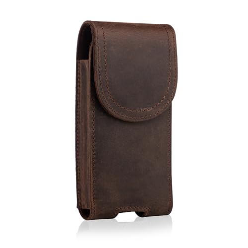 Top Grain Leather Cell Phone Holster Belt Pouch Case with Belt Clip - color: Coffee