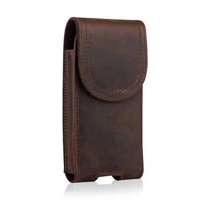 Top Grain Leather Cell Phone Holster Belt Pouch Case with Belt Clip - color: Coffee