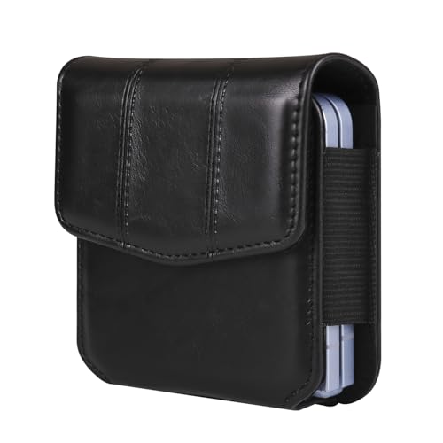 Galaxy Z Flip 5G Waist Belt Bag Leather, Mobile Phone Holster Wear Belt Waist Pack Leather Case with Belt Loop Compatible with Samsung Galaxy Z Flip 7 6 5 4 3 5G (SM-F700 SM-F707 SM-F711) Moto RAZR - color: Black