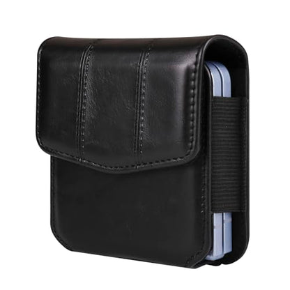 Galaxy Z Flip 5G Waist Belt Bag Leather, Mobile Phone Holster Wear Belt Waist Pack Leather Case with Belt Loop Compatible with Samsung Galaxy Z Flip 7 6 5 4 3 5G (SM-F700 SM-F707 SM-F711) Moto RAZR - color: Black