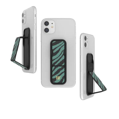 RICHMOND & FINCH CLCKR Phone Grip and Expanding Stand, Universal Finger Grip Kickstand Holder for iPhone 15 Pro, Pro Max, Plus, 14 & 13 Models, Samsung Phones, Tablets and More, Emerald Zebra Design