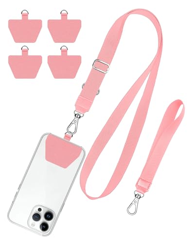SHANSHUI Phone Lanyard, 4 Durable Pads Universal Cell Phone Neck Lanyard and Wrist Strap Tether Lanyard Patch Compatible with Protection All Smartphones -Pink - color: Pink-2(4pads), size: 23inch