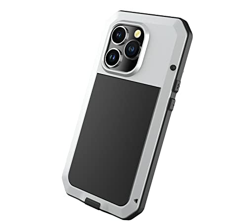 for iPhone 14 Pro Max Case,360 Full Body Protective Heavy Duty Shockproof Tough Armour Aluminum Metal Case with Silicone Built-in Screen Protector for iPhone 14 Pro Max 6.7" - Silver - color: Silver