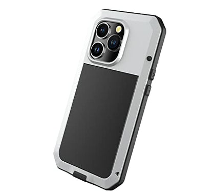 for iPhone 14 Pro Max Case,360 Full Body Protective Heavy Duty Shockproof Tough Armour Aluminum Metal Case with Silicone Built-in Screen Protector for iPhone 14 Pro Max 6.7" - Silver - color: Silver