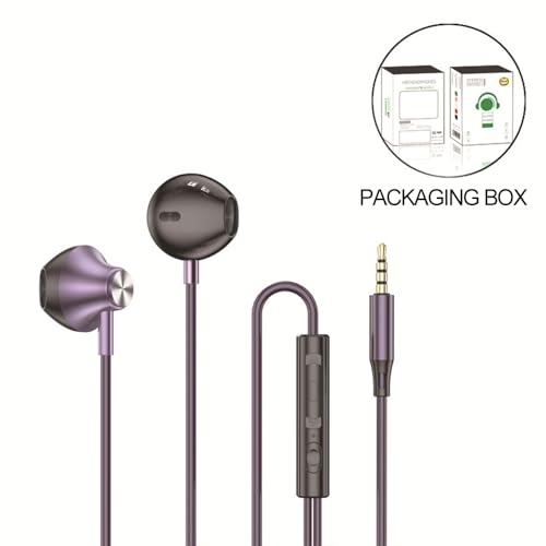 Wired in-Ear Headphones with Microphone, 3.5mm Jack Earphones - color: Aurora Purple, 3.5mm Round Tip