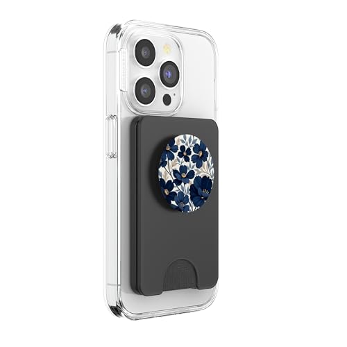 Botanical Navy Blue Floral Pattern PopSockets PopWallet for MagSafe - style: Magnetic PopWallet