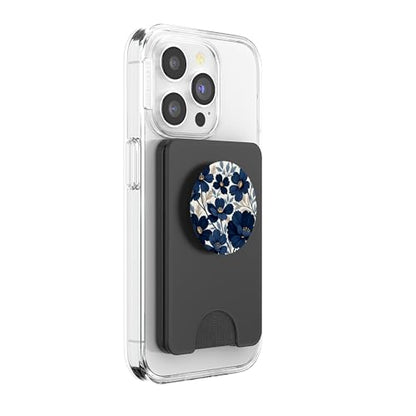 Botanical Navy Blue Floral Pattern PopSockets PopWallet for MagSafe - style: Magnetic PopWallet