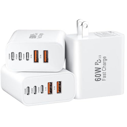 USB C Charger Block Fast Charging, 60W Phone Charger USBC Wall Plug Adapter - color: White-3Pack