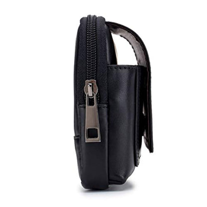 Leather Phone Belt Bag Holster Pouch for Men Loop Flip Coin Purse Case Cell Phone Waist Pack Pouch Case - color: #01black