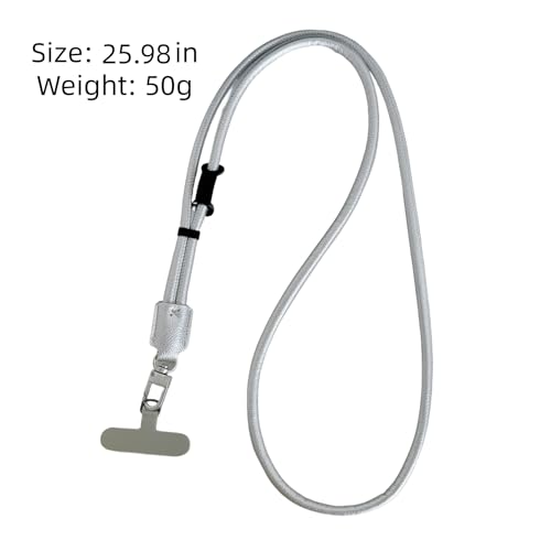 Phone Leather Lanyard with Tabs,Adjustable Anti Theft Phone Crossbody Strap for iPhone and Smartphone,Purse - color: Silver
