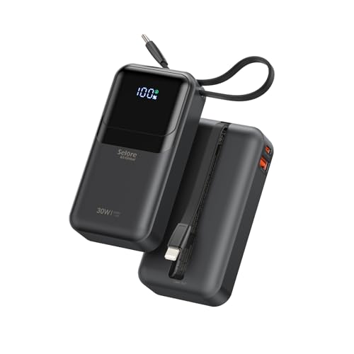PD 30W Fast Charging Portable iPhone Charger 10 000mAh Mini Size Power Bank with Built in USB C & Lightning Cable, LED Display, Travel Battery Pack for iPhone 16/15/14/13 Series Samsung etc
