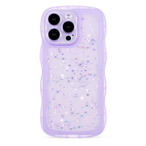 ZTOFERA for iPhone 14 Pro Max Case 6.7",Cute Curly Wave Case with Star Glitter,Clear Shiny Bling Soft TPU Shockproof Phone Protecive Cover for Women Girls-Purple - color: Purple, size: for iPhone 14 Pro Max 6.7"