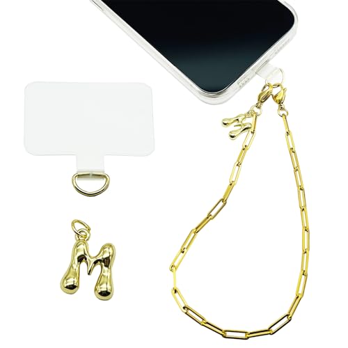 Phone Wrist Strap Metal Phone Chain Wristlet Strap Detachable Cellphone Lanyard Wrist with Tether Tab - color: 08_gold Letter M