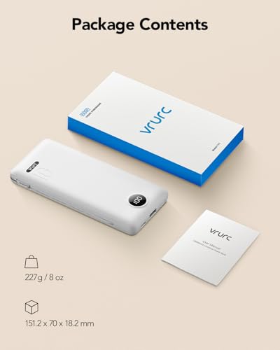 VRURC Portable Charger, Power Bank Built-in Cables and AC Wall Plug - color: White