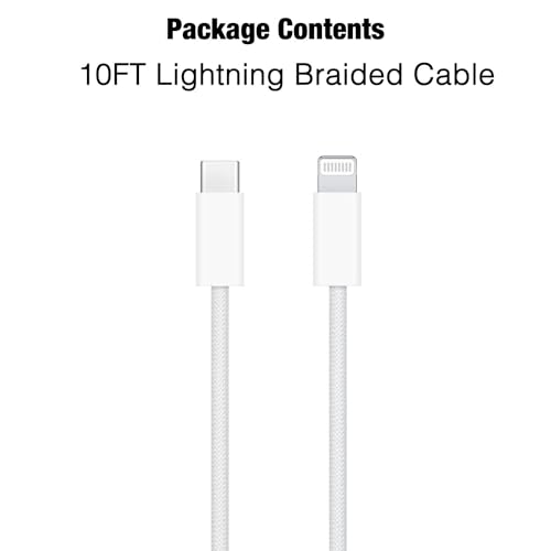 10FT Woven Lightning to USB C Cable, iPhone 14 pro Fast Charger Cable, Long Charging Cord for Apple iPhone 14, 14 pro max,13,Plus,SE 2nd/12/11/Xs/XR, iPad 4/5/ 6/7/ 8, iPad mini 2/3/4/5, iPad Air 2/3 - size: 10FT