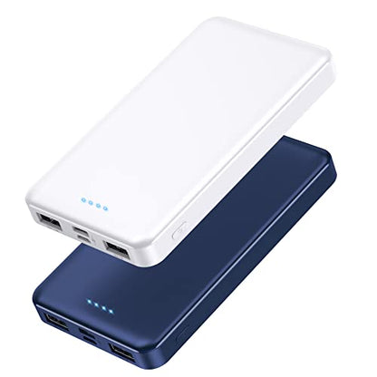 [2 Pack] Portable Charger Power Bank 10000mAh,Ultra Slim Compact External Battery Pack with USB C Input & Output Backup Charger Compatible with iPhone 16/15/14/13, Galaxy S24,Android etc-Blue+White - color: White+Blue