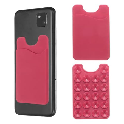 uxcell 2 Pack Suction Phone Card Holder, Silicone Suction Cup Phone Grip Card Holder Mount with Card Slot for Cellphone, Rose Red - color: Rose Red