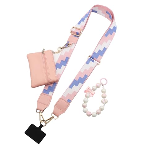 Clip and Go Strap for Phone with Wallet Crossbody - color: Geometric Print-pink