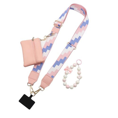 Clip and Go Strap for Phone with Wallet Crossbody - color: Geometric Print-pink