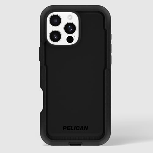 Pelican Voyager iPhone 16 Pro Max Case - Rugged MagSafe Phone Case - Black | Magnetic Phone Case w/18ft Military Grade Drop Protection - Phone Cover w/ Belt Clip Holster Kickstand for iPhone 16 Pro Max - color: Black - V
