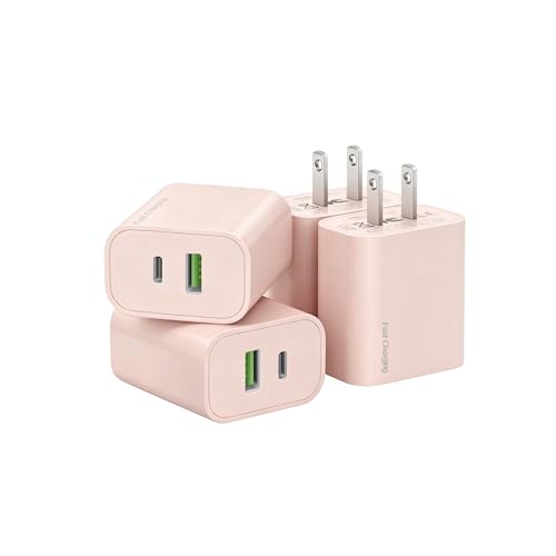 4 Pack USB C Charger Block,20W USB-C & USB-A Port Charger，for i Phone 17/16/15/14/13/12/11/X/8, i Pad and More，Pink - color: 4p pink